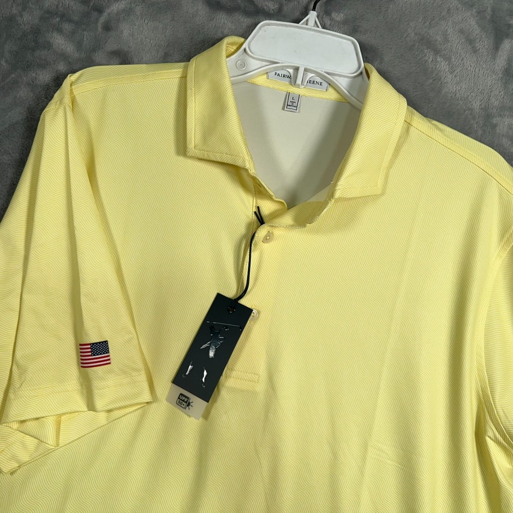 Fairway & Greene Yellow Golf Polo Shirt Mens Large New Vizcaya Print Stretch